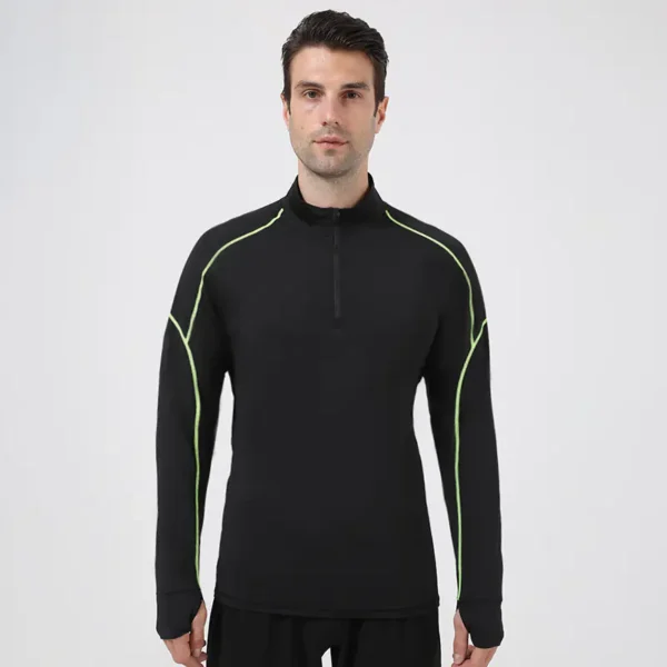 Half turtleneck contrast color sports jacket for men quick-drying breathable high elastic casual running training jacket spring fitness clothes for men - Image 3