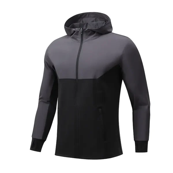 Autumn and winter plus fleece hooded sports jacket men's outdoor fitness running training sweater windproof warm cycling mountaineering clothing - Image 3
